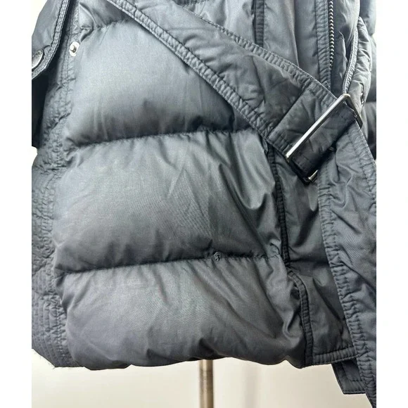 *Flawed Burberry Brit Down Puffer Jacket Coat Belted Hooded Quilted Black Size M - Picture 11 of 16